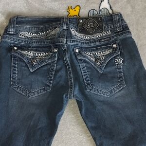 Miss Me Dark Blue Embellished Cropped Jeans